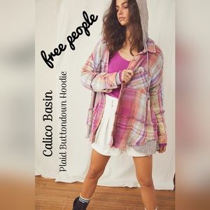 FREE PEOPLE We The Free Calico Basin Plaid Buttondown Hoodie MED EXCELLENT COND!